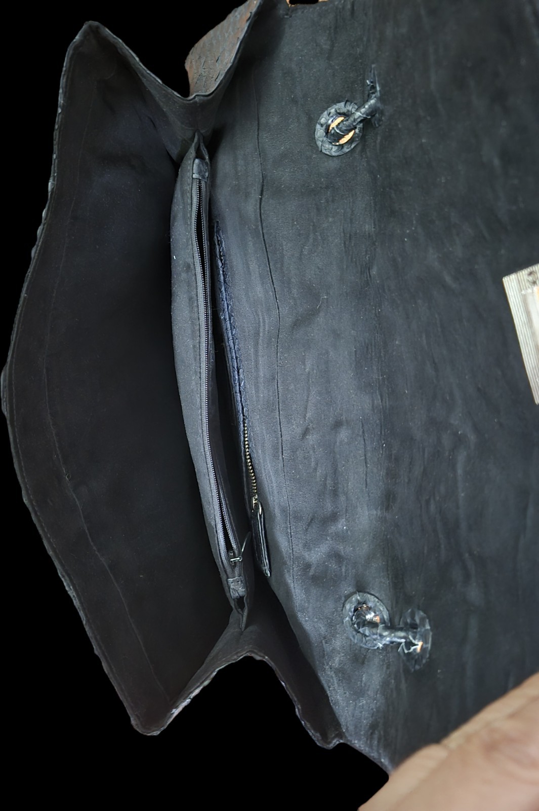 Genuine Python Leather Handbag – Black, Structure… - image 4