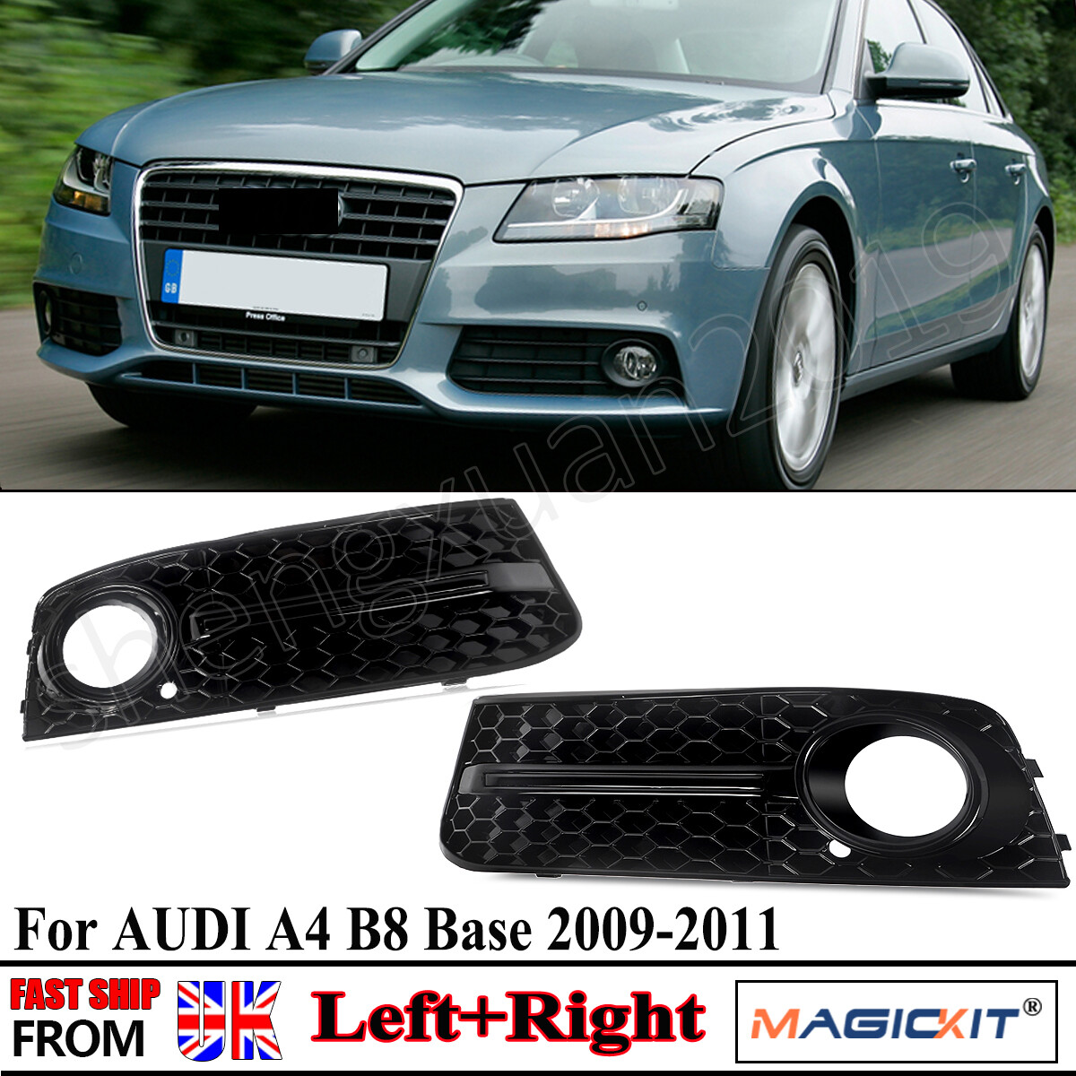 2x Honeycomb S4 Style Front Bumper Fog Light Cover Grilles For Audi A4 B8 09-12
