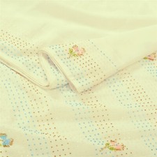 Sanskriti Vintage Ivory Sarees Art Silk Hand Beaded Premium Sari Craft Fabric