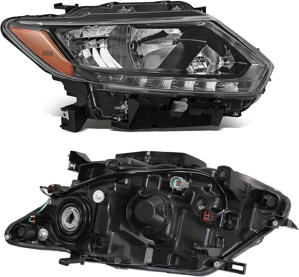 Faros halógenos para Nissan Rogue 2014-2016 con carcasa LED DRL negra y cromada Foto 2 de 4