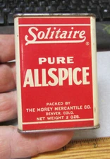 Vintage Solitaire Pure Allspice 2 oz spice tin, partially full, Denver