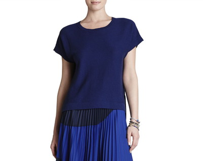 NEW BCBG MAX AZRIA BLUE DEPTH EMMALINE HIGH-LOW HEM PULLOVER ICR1S122/B441A SZ L