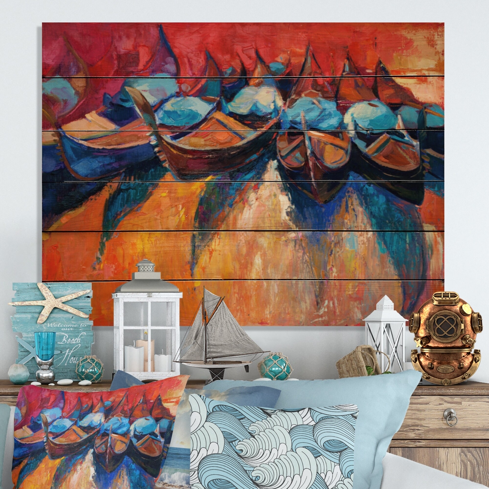 Designart 'Gondolas In Venice Italy' Nautical & Coastal Wood