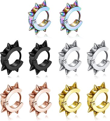 Men Women Punk Rivets Hoop Earrings Set Stainless Steel Spikes Taper ...