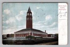 Train Station Union Depot Seattle Washington WA Clock Tower View 1908 Postcard