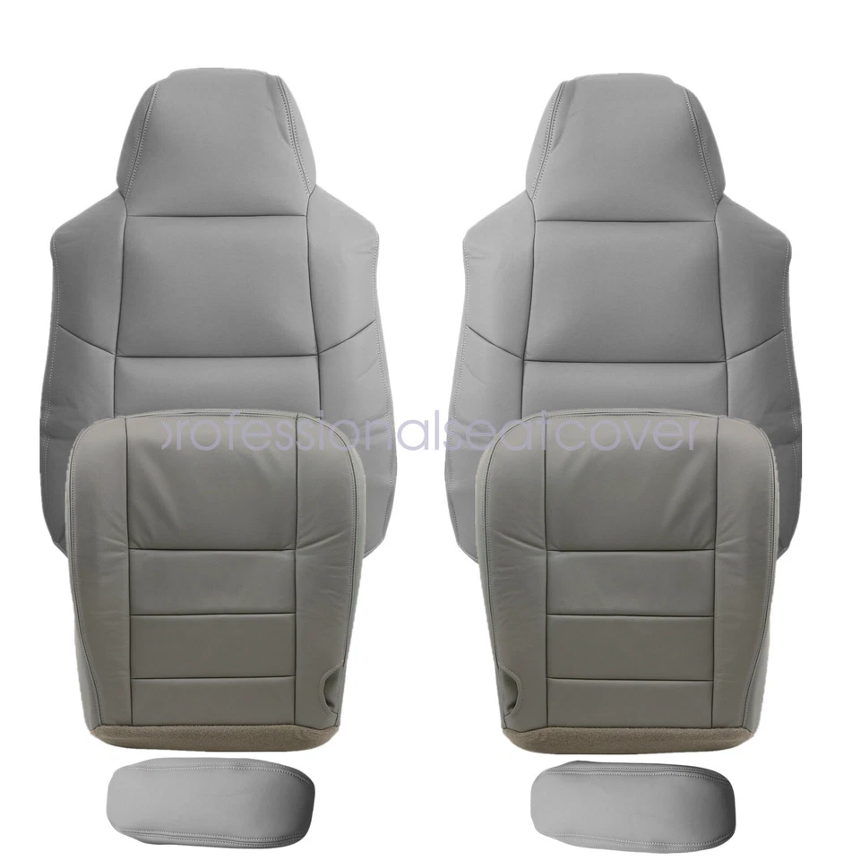 Cubierta de asiento delantera de cuero gris para Ford F250 F350 Super Duty Lariat XLT 2002-2007 Foto 3 de 4