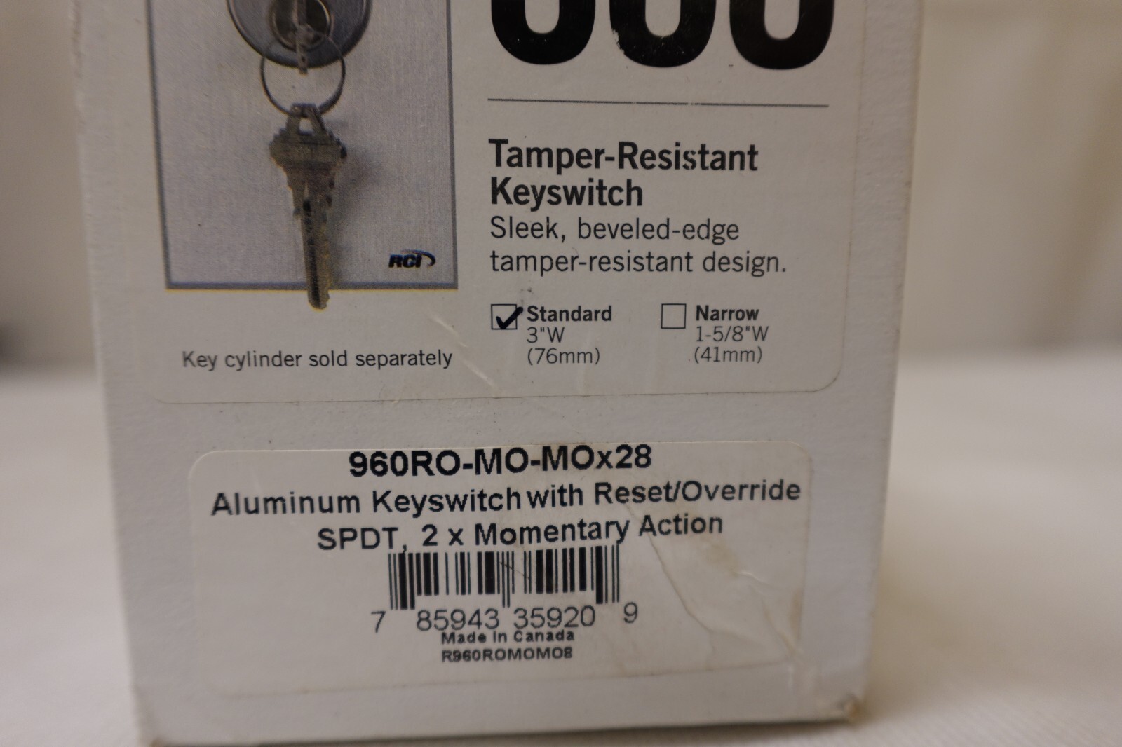 RCI 960RO-MO-MOx28 Aluminum Keyswitch SPDT 2x Momentary Action Standard 3" W