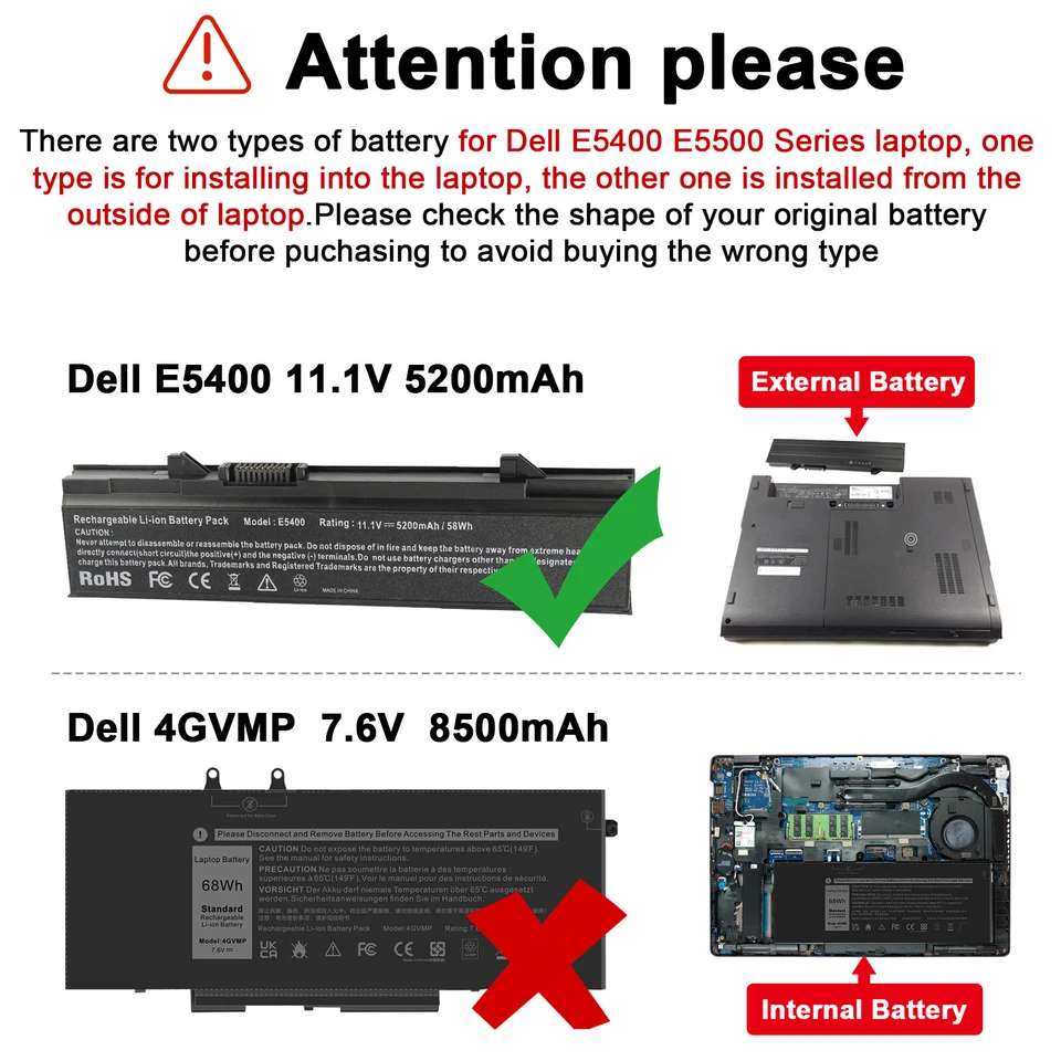 E5400 Battery for Dell Latitude E5410 E5510 E5500 KM668 KM742 KM760 T749D W071D - Image 2 of 4