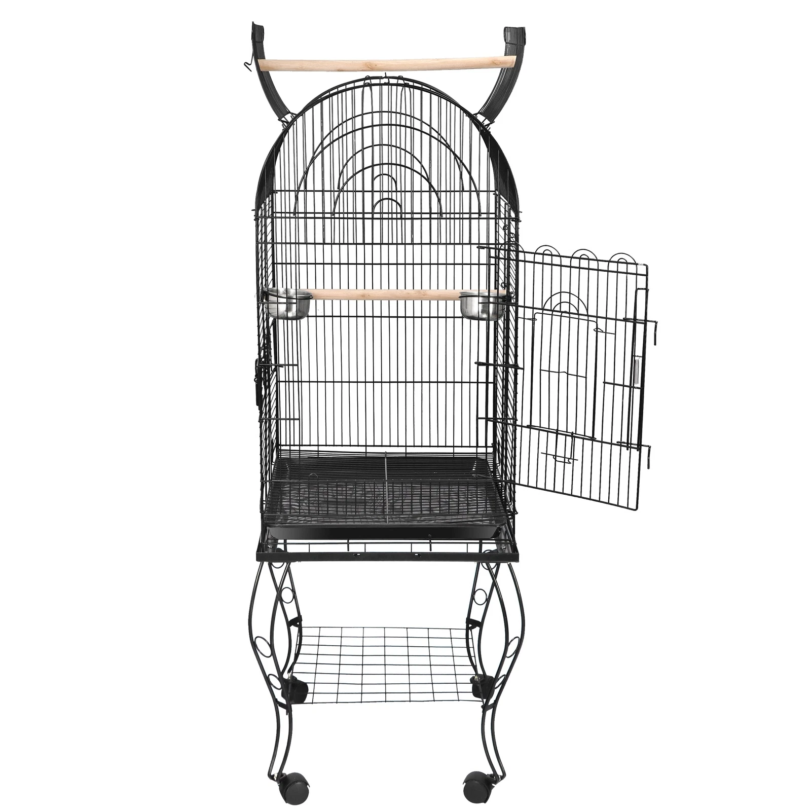 63"H Rolling Bird Cage Cockatiel Parakeet Open Top Window for Small Parrot