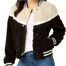 Celebrity Pink Teddy Bear Varsity Jacket Black Tan, Size Large,