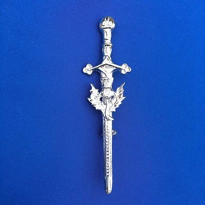 CC Thistle Kilt Pin Chrome Finish Scottish Kilt Pins 4 inch long Highland Kilt Pins
