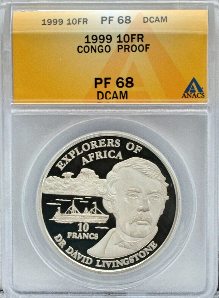1999 CONGO AFRICA SILVER 10 Francs PF 69 ULTRA CAMEO NGC Dr. David Livingstone - Image 3 of 4