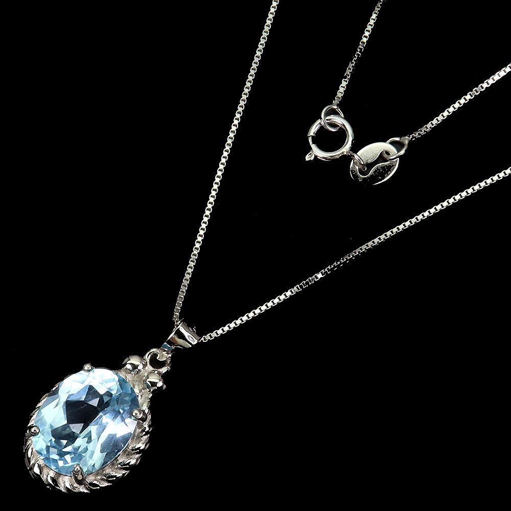 925 Sterling Silver Necklace Oval Sky Blue Topaz 11x9mm Gemstone