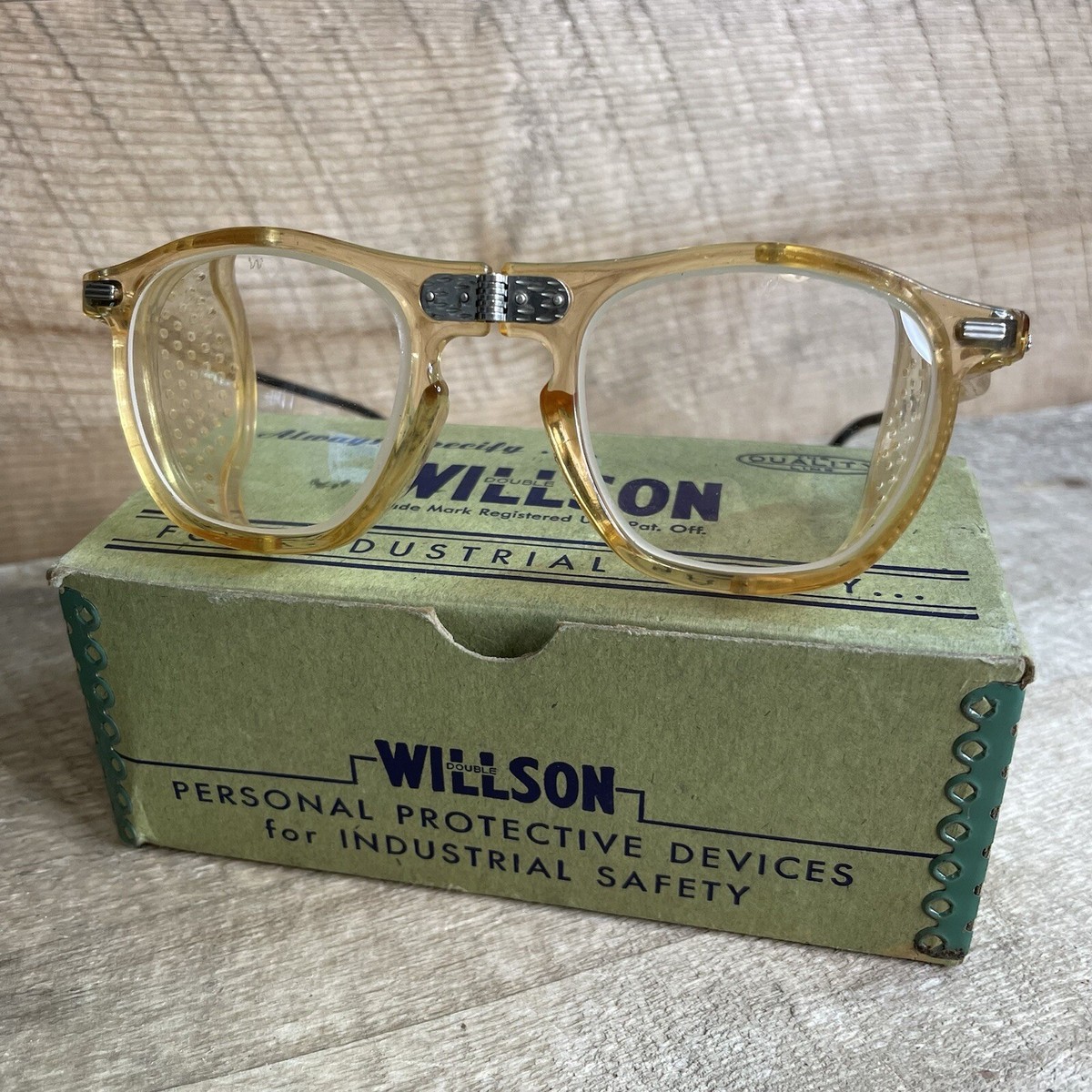 Vtg WILLSON GOGGLES Amber Yellow Glasses Clear Lens Foldable