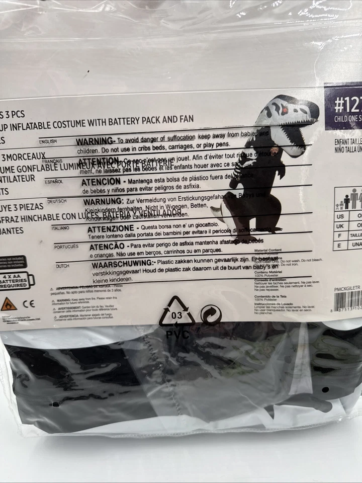 T-REX Dinosaur Inflatable Skeleton Costume Dino Mascot Suit w/BatteryFan for Kid - Image 4 of 4