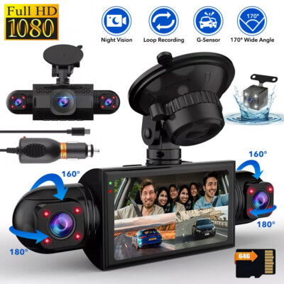 4 Channel Dash Cam 360° Dash Camera HD 1080P 4 Lens Driving Recorder w/64G Card