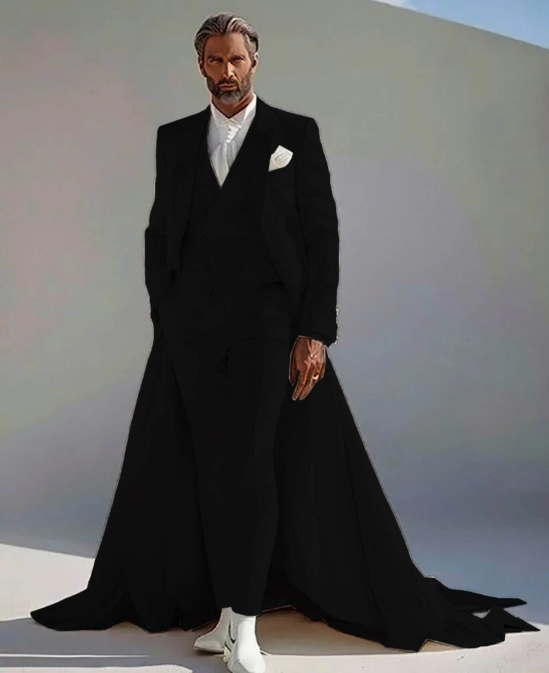 Men's Fashion Suits Long Train Jacket Vest Pant 3 Pieces for Red Banquet Wedding - Image 4 of 4