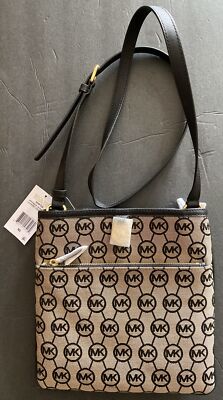NWT Brand New Michael Kors Kempton Signature Large Pocket Crossbody BG/BLK/BLK