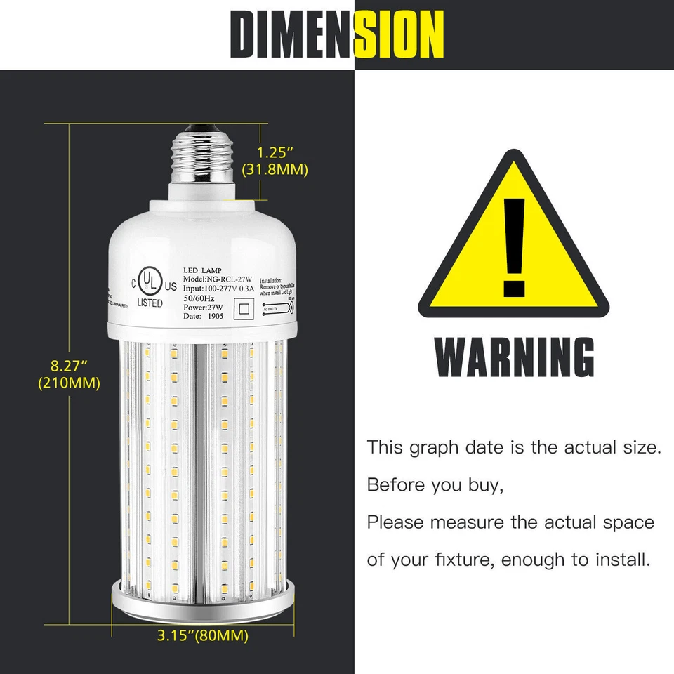 27W LED Corn Cob Light Bulb Equal 120W MH/HPS for Basement Bedroom Shop E26 Base - Image 2 of 4