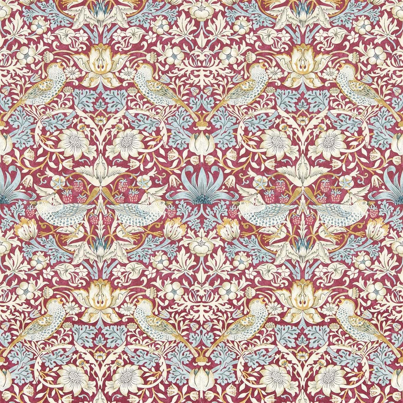 Clarke & Clarke William Morris Design Strawberry Thief Wallpaper Plum Cream Paste The Wall, Purple - Image 6