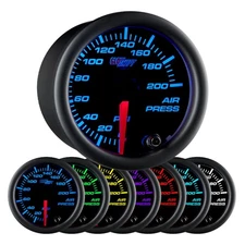 GlowShift Black 7 Color 200 PSI Mechanical Air Pressure Gauge for Air Ride Su...