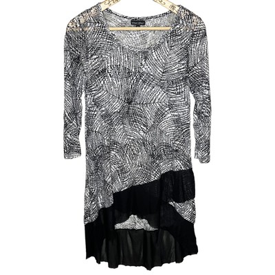 Dor Dor Couture Black & White Tunic Top Dress Sheer See Through Small 