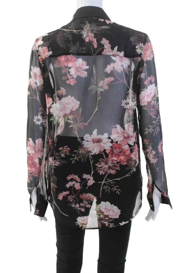 Blusa negra con botones con estampado floral de seda talla pequeña The Kooples para mujer Foto 3 de 4