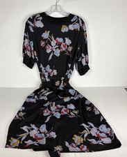 Who What Wear Floral Black Belted Midi Dress Size M 3/4 Sleeve