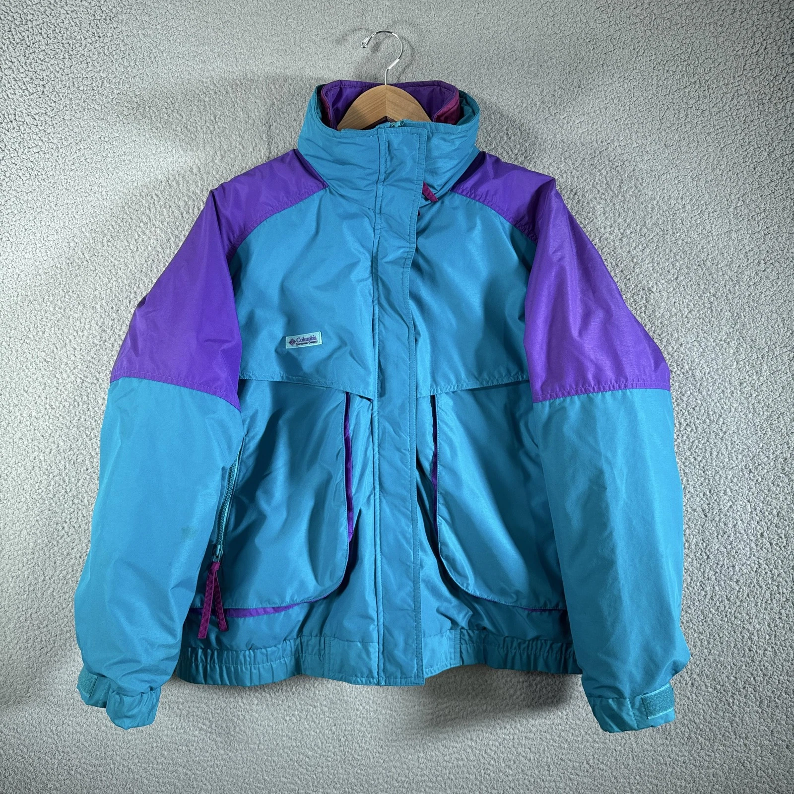 Vintage Columbia Powder Keg 3-in-1 Ski Jacket Womens XL Teal Purple FLAWED