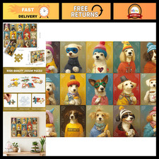 1000 Piece Multicolor Dog Jigsaw Puzzle - Stylish Puppy Art, No Dust, Matte Fini