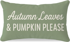 Fall Throw Pillow Cover 12X20 Inch, Sage Green Fall Decor Autumn Leaves Pump
