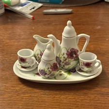 Miniature Ceramic Floral 1:12 Dollhouse Tea Set Teapot Cups Saucer Creamer Sugar