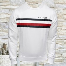 NWT TOMMY HILFIGER MEN'S WHITE CREW NECK LONG SLEEVE SWEATSHIRT SIZE M L