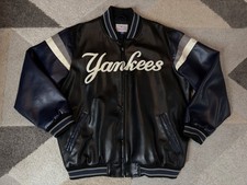 Vintage 90s New York Yankees Faux Leather Varsity Bomber Jacket MLB SZ LARGE
