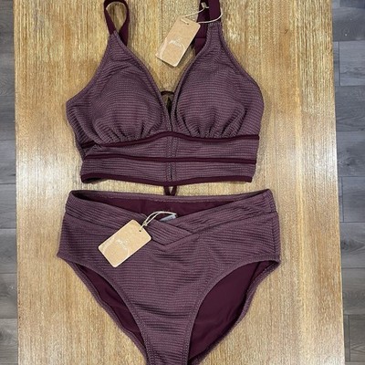 NWT Berlook Textured V Neck Purple Bikini Size US 16 (fits Smaller IMO)