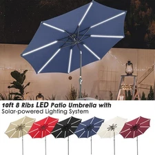 10ft Solar Powered Patio Umbrella Outdoor Yard Parasol Sunshade Tilt with Crank