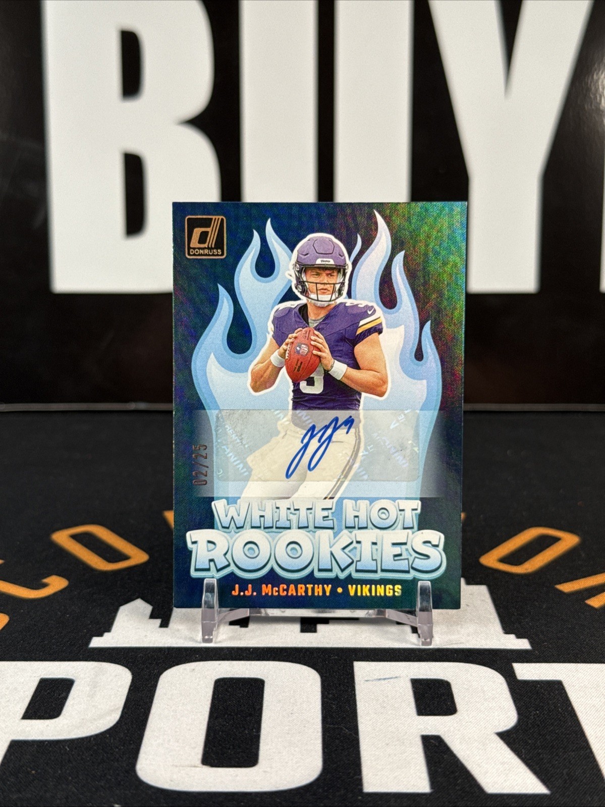 J.J. McCarthy 2024 Panini Donruss White Hot Rookies Foil Auto /25 Vikings! SSP!