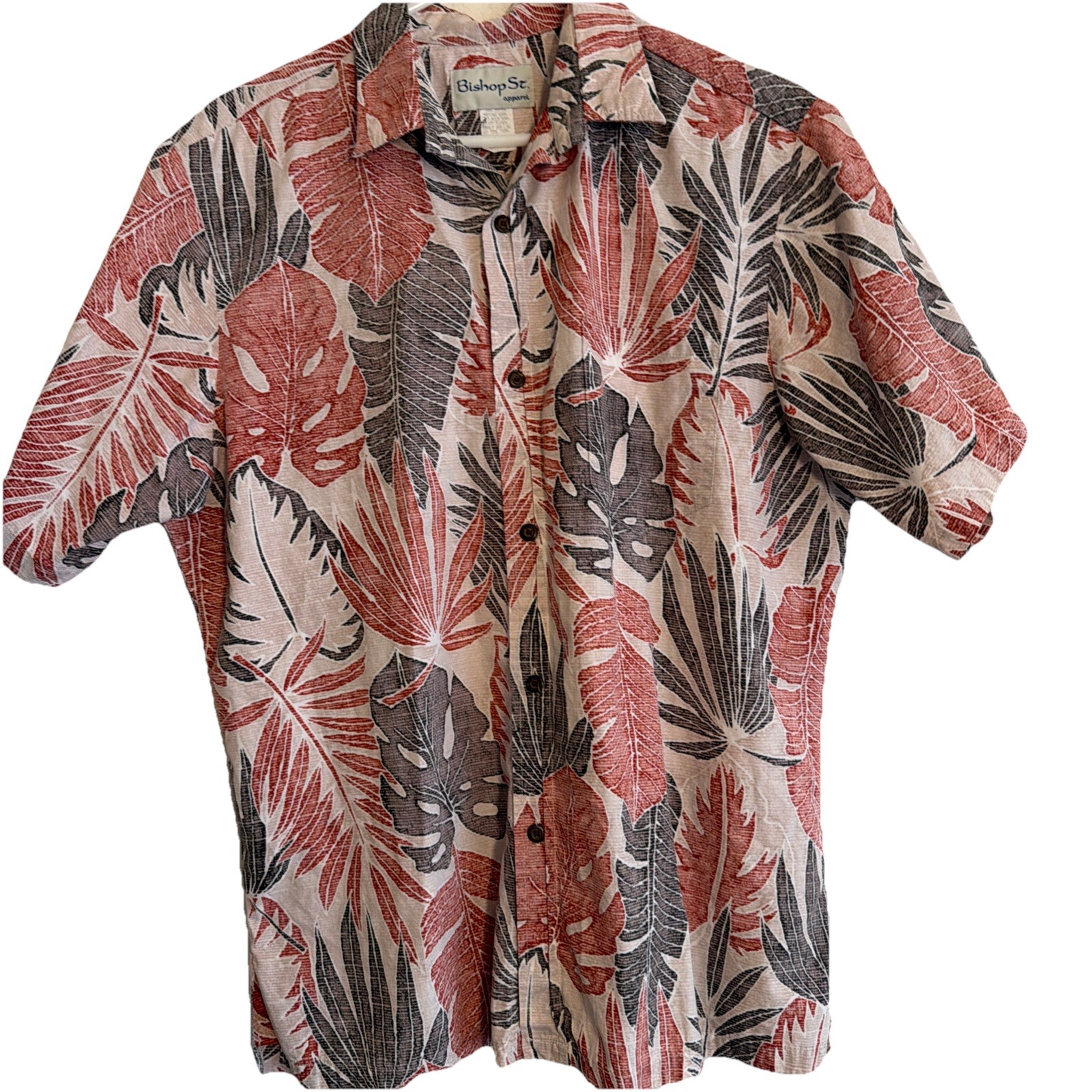 Bishop St. Shirt Mens Large Hawaiian Floral Button Up Made In Hawaii Cotton VTG