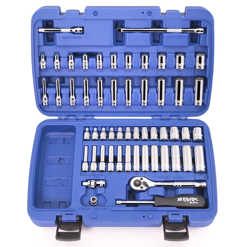 Stark USA 55PCS Socket Set 1/4" Drive 90T-Ratchet Extension Bar SAE / Metric Set - Image 2 of 4