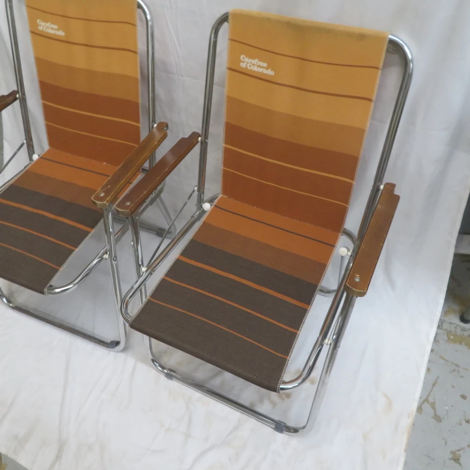老式Zip Dee折叠草坪椅复古Airstream带钢架棕色 — 第 3/4 张图片