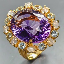 Gemstone 34 ct Natural Amethyst Ring 925 Sterling Silver Size 7.75 /R442682