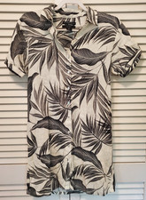 Tahari Shirt Dress Black and Ivory Palm Leaf Tropical Pockets Small