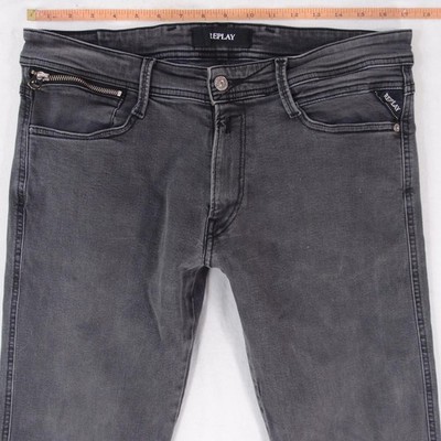 Mens Replay M914 ANBASS Stretch Slim Tapered Grey Jeans W33 W34 L32