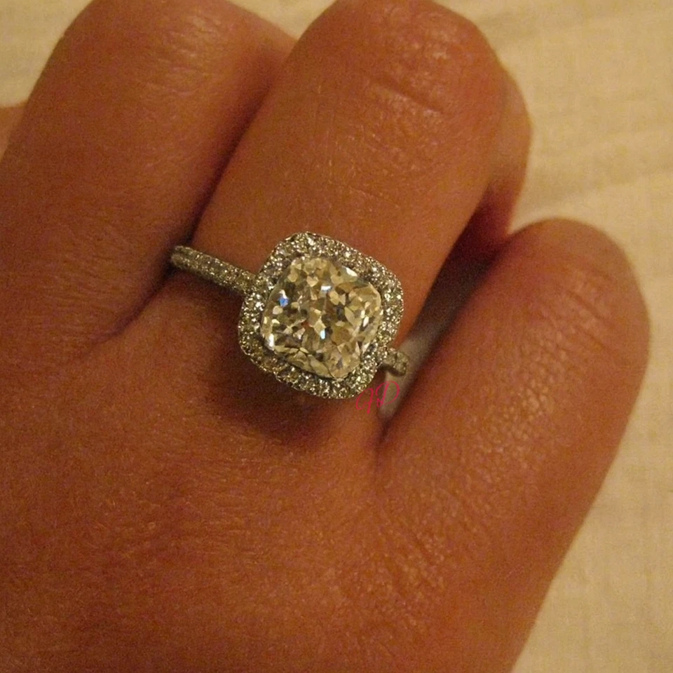 14k Gold Diamond Ring Lab Grown Cushion 2.2 Carat IGI Certified White Size 6 7 8 - Image 3 of 4