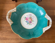 Vintage Coalport Blue / Teal Floral Bonbon Dish Beautiful Two-handled Bowl vgc