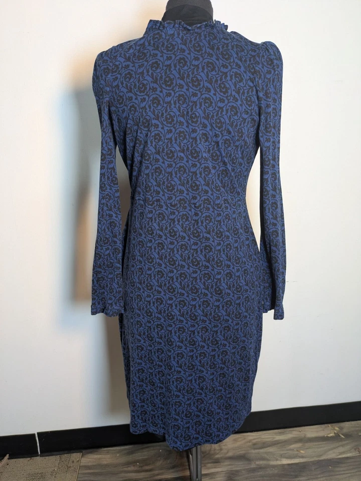 Boden Long Sleeve Floral Blue Black Mock Neck Dress, SIze 10L - Image 2 of 4