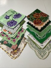 Vintage Ladies Hankies Lot Of 12 - JUST GREENS - SHADES OF GREEN EX COND