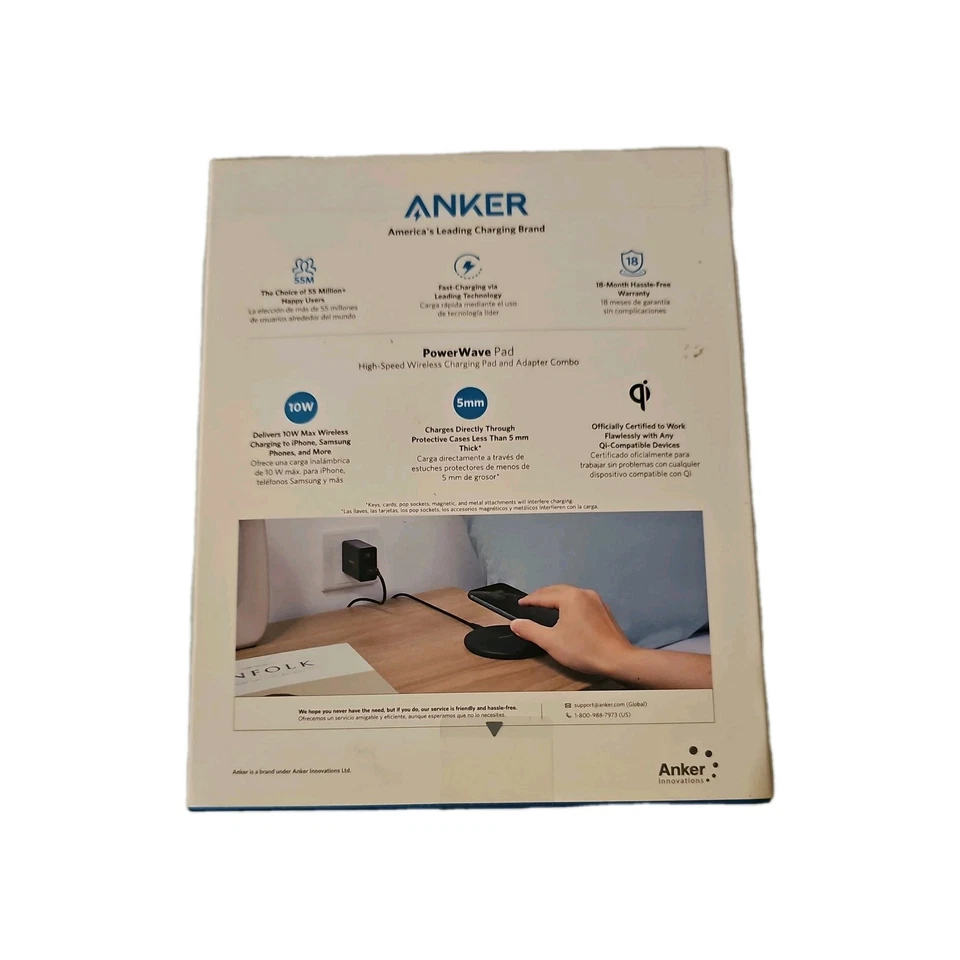 Anker PowerWave 10W QI Wireless Charger Pad with Wall Charger Included - Black - Image 2 of 2