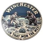 Vintage Winchester Porcelain Sign - Hunting Advertisement Cowboy Bear Gun Sign