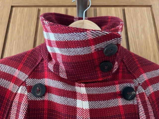 Abrigo BURBERRY LONDON Rojo Cuadros Lana Doble Pecho Reino Unido 12